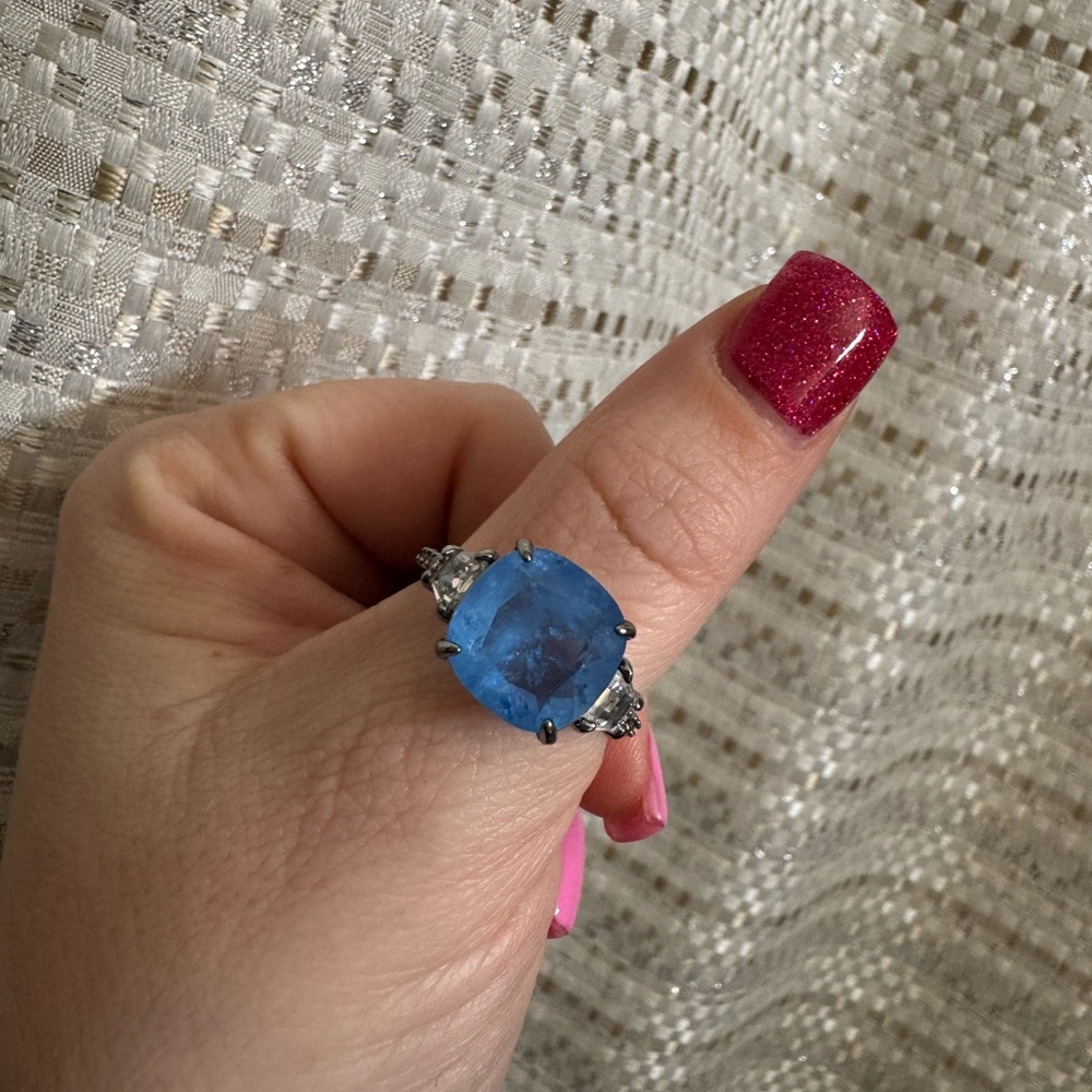 Bomb Party Blue Quartz Hematite Ring, size 9 - Picture 3 of 6
